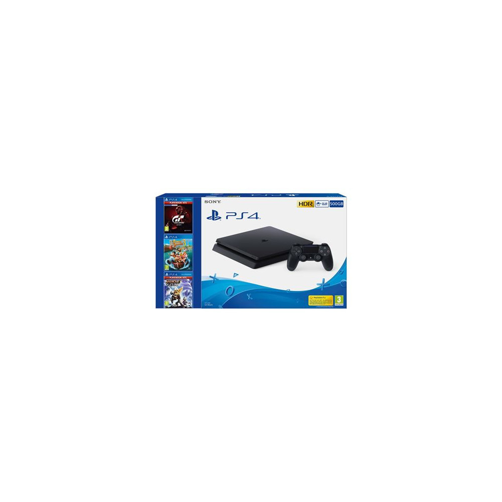 Consola PS4 500 GB + Tadeo Jones 3 + GT Sports Hits + Ratchet & Clank Hits